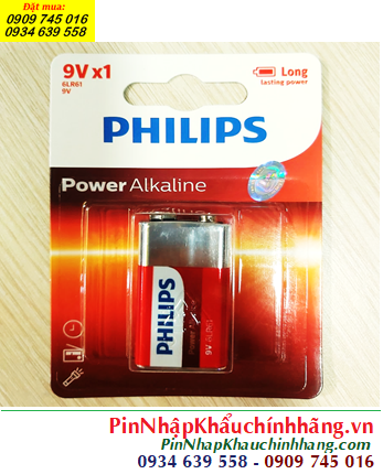 Philips 6LR61P1B/97; Pin vuông 9v Alkaline Philips 6LR61P1B/97 chính hãng | TẠM HẾT HÀNG